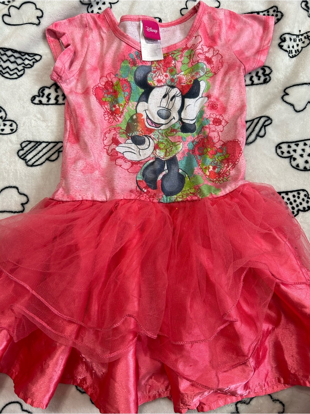 Disney Minnie Mouse Hot Pink and Green Floral Tulle Dress